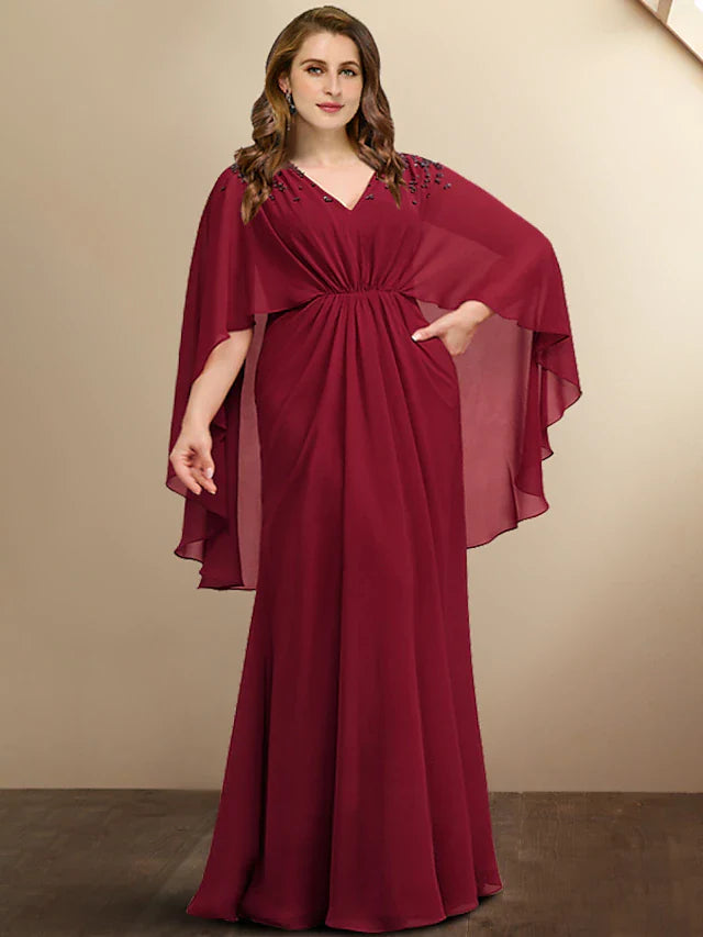 Wholesale A-Line Plus Size Curve Mother of the Bride Dresses Elegant Dress Formal Floor Length Sleeveless V Neck Chiffon with Pleats Beading